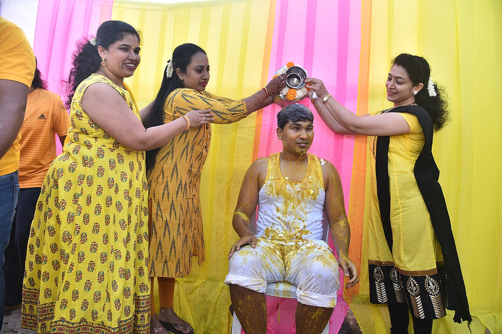 Yellow outfit at haldi, South Asian wedding