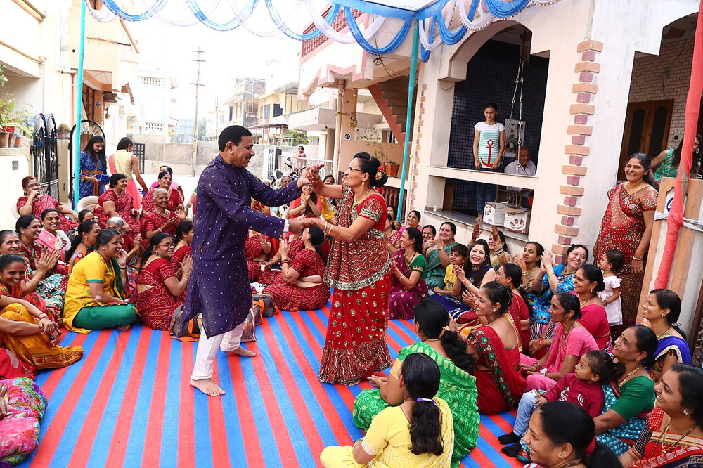 Chaniya choli and kediyu at a Gujarati sanji (music night), South Asian wedding