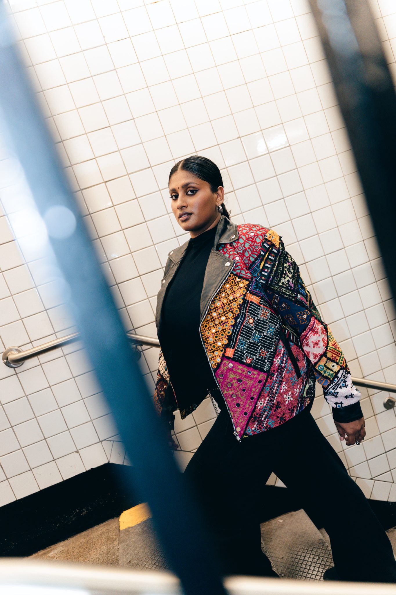 Ralli Leather Jacket — No. 21 — Cropped Half Patchwork — Size XS