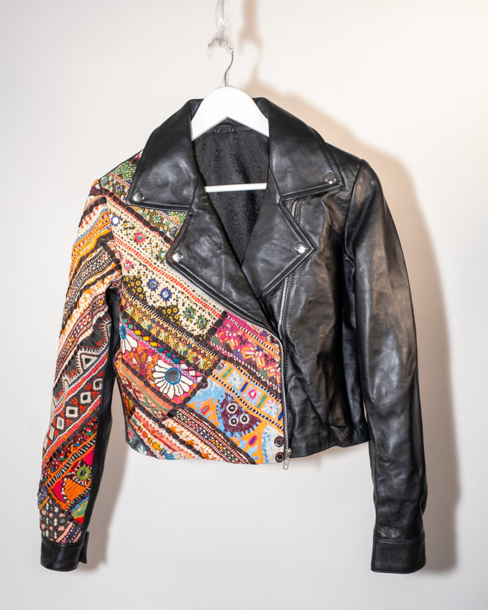 Ralli Leather Jacket — No. 08 — Cropped Half Patchwork — Size S