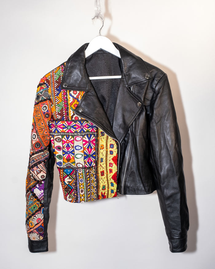 Ralli Leather Jacket — No. 09 — Cropped Half Patchwork — Size M