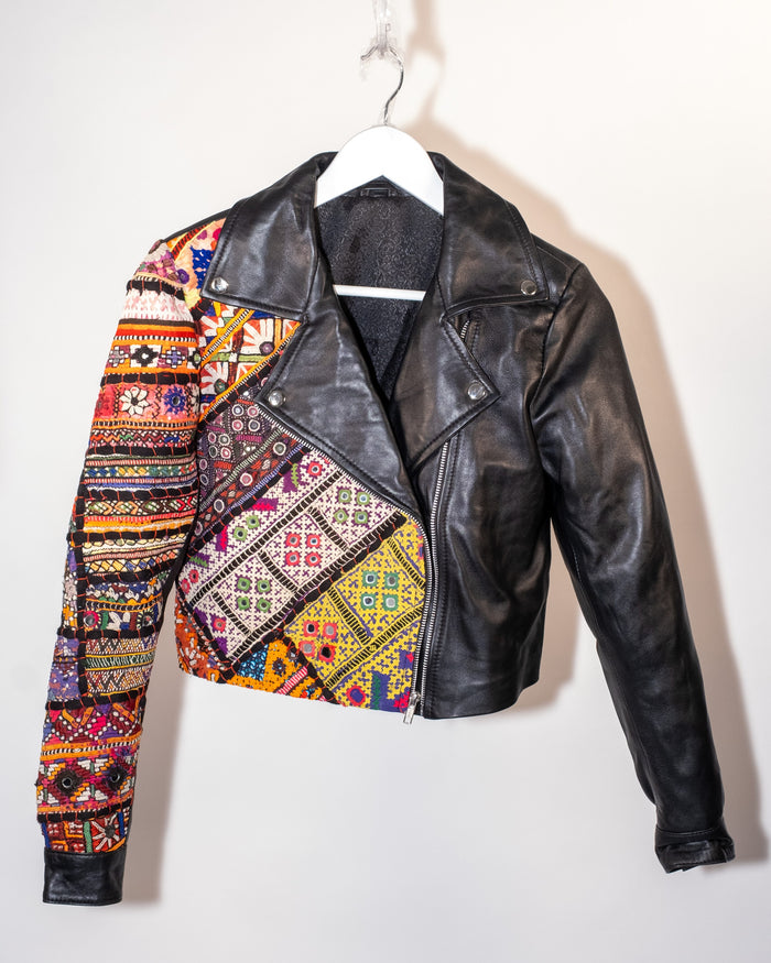 Ralli Leather Jacket — No. 10 — Cropped Half Patchwork — Size XXS
