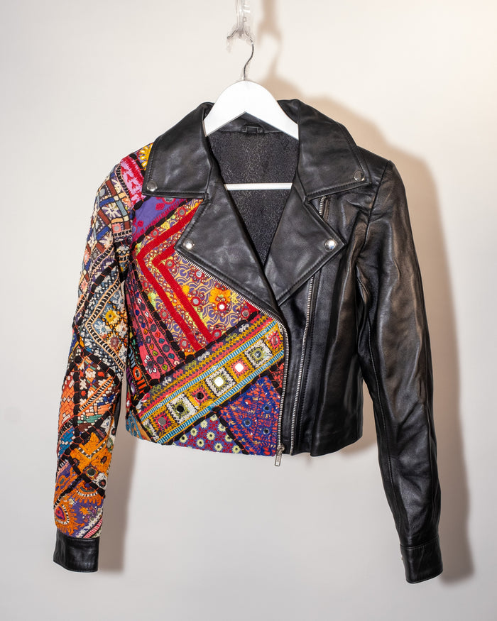 Ralli Leather Jacket — No. 11 — Cropped Half Patchwork — Size XXS