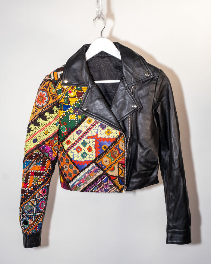 Ralli Leather Jacket — No. 12 — Cropped Half Patchwork — Size XXS