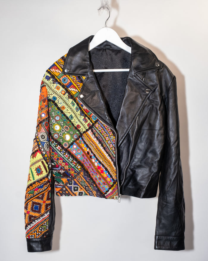 Ralli Leather Jacket — No. 14 — Cropped Half Patchwork — Size XL