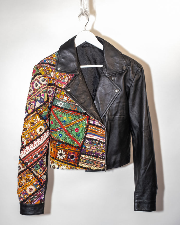 Ralli Leather Jacket — No. 15 — Cropped Half Patchwork — Size L