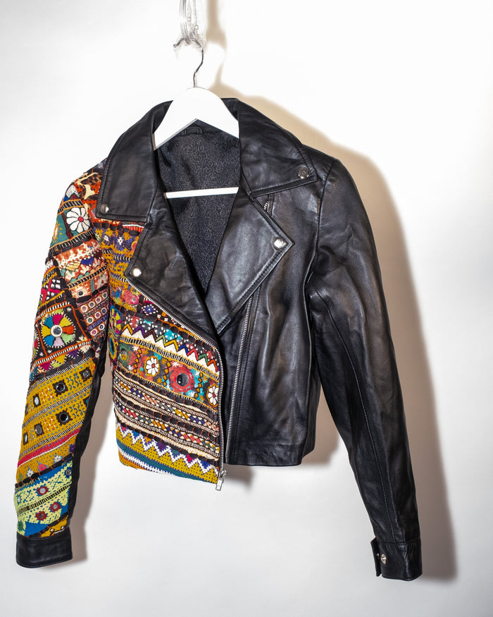 Ralli Leather Jacket — No. 21 — Cropped Half Patchwork — Size XS
