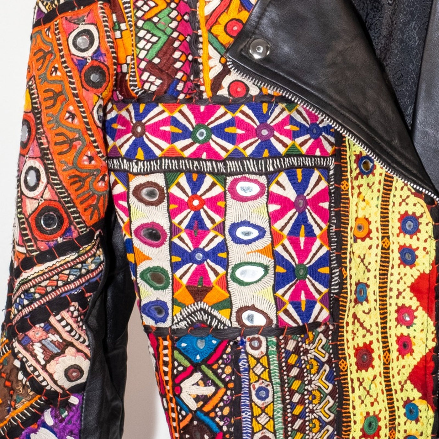 Ralli Leather Jacket — No. 09 — Cropped Half Patchwork — Size M