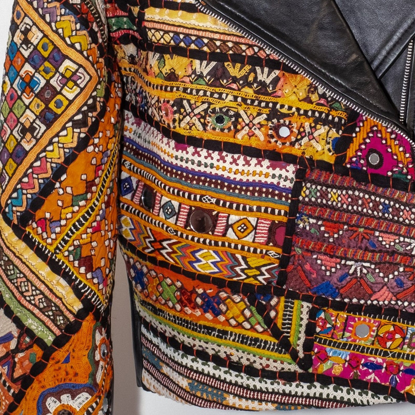 Ralli Leather Jacket — No. 17 — Cropped Half Patchwork — Size L