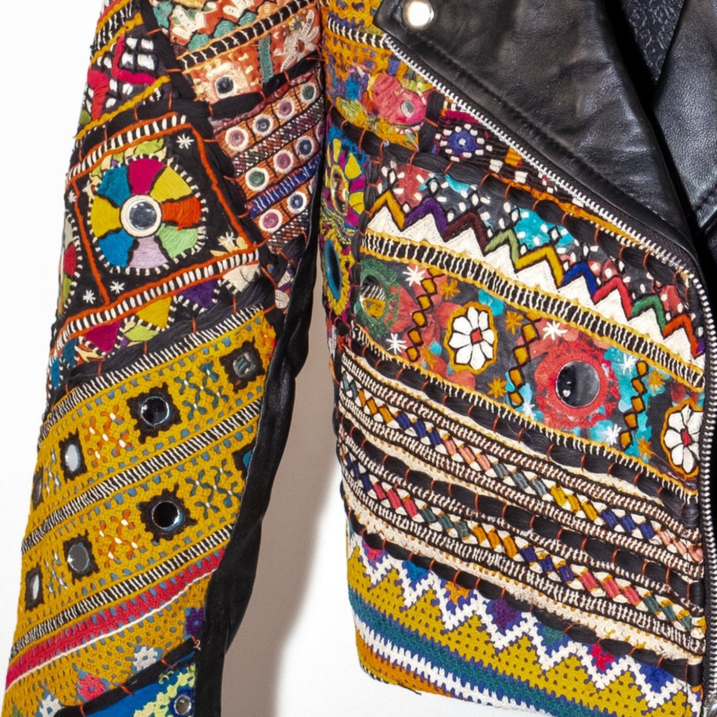 Ralli Leather Jacket — No. 21 — Cropped Half Patchwork — Size XS