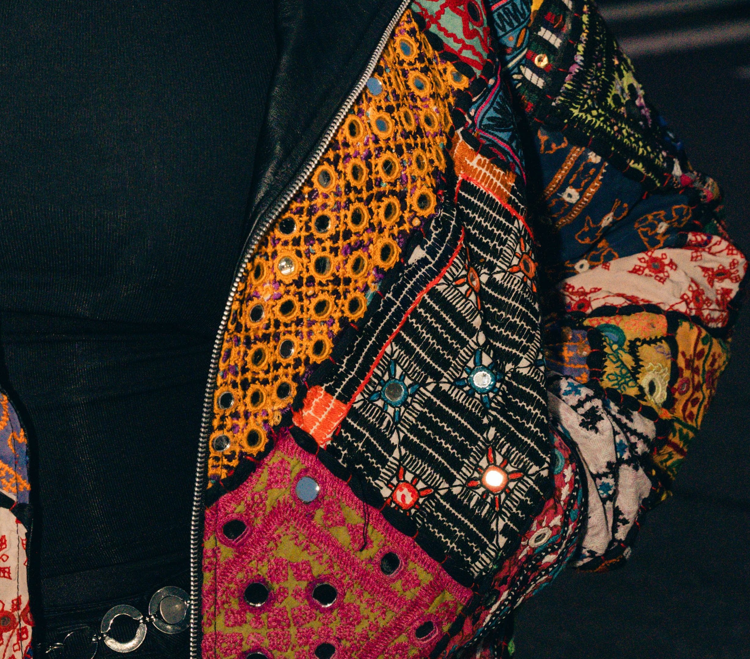 Ralli patchwork and shisha mirrorwork, up close